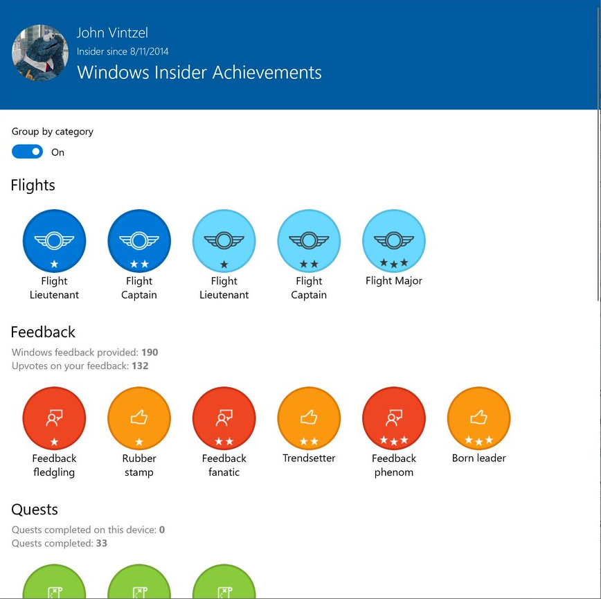 Windows Insiders Achievements