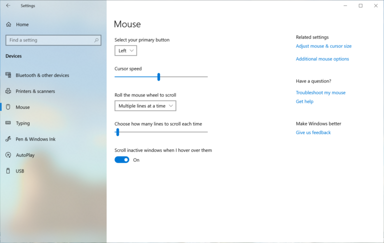 "Adding Mouse Cursor speed to Settings