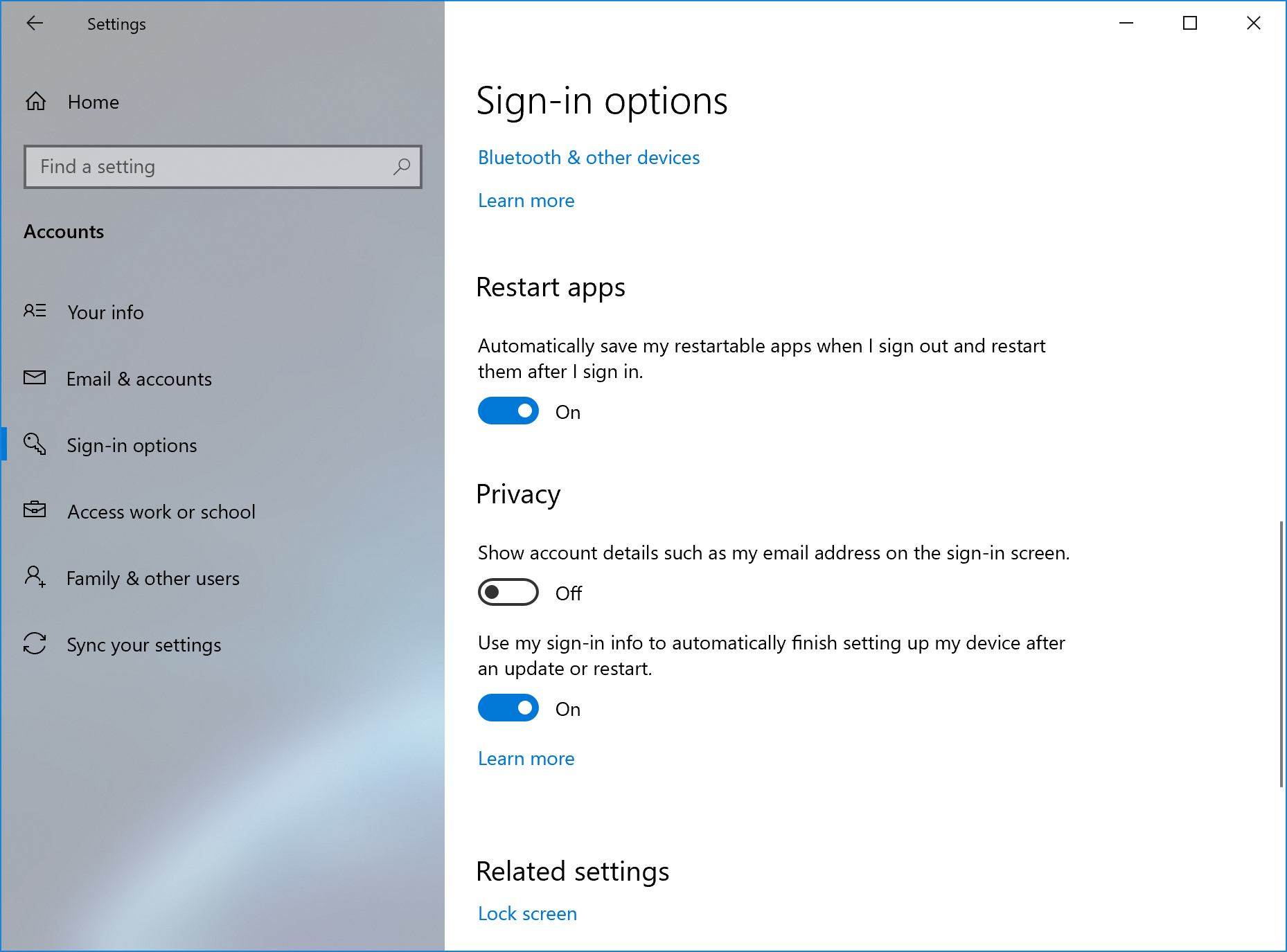Control over restarting apps at sign-in.