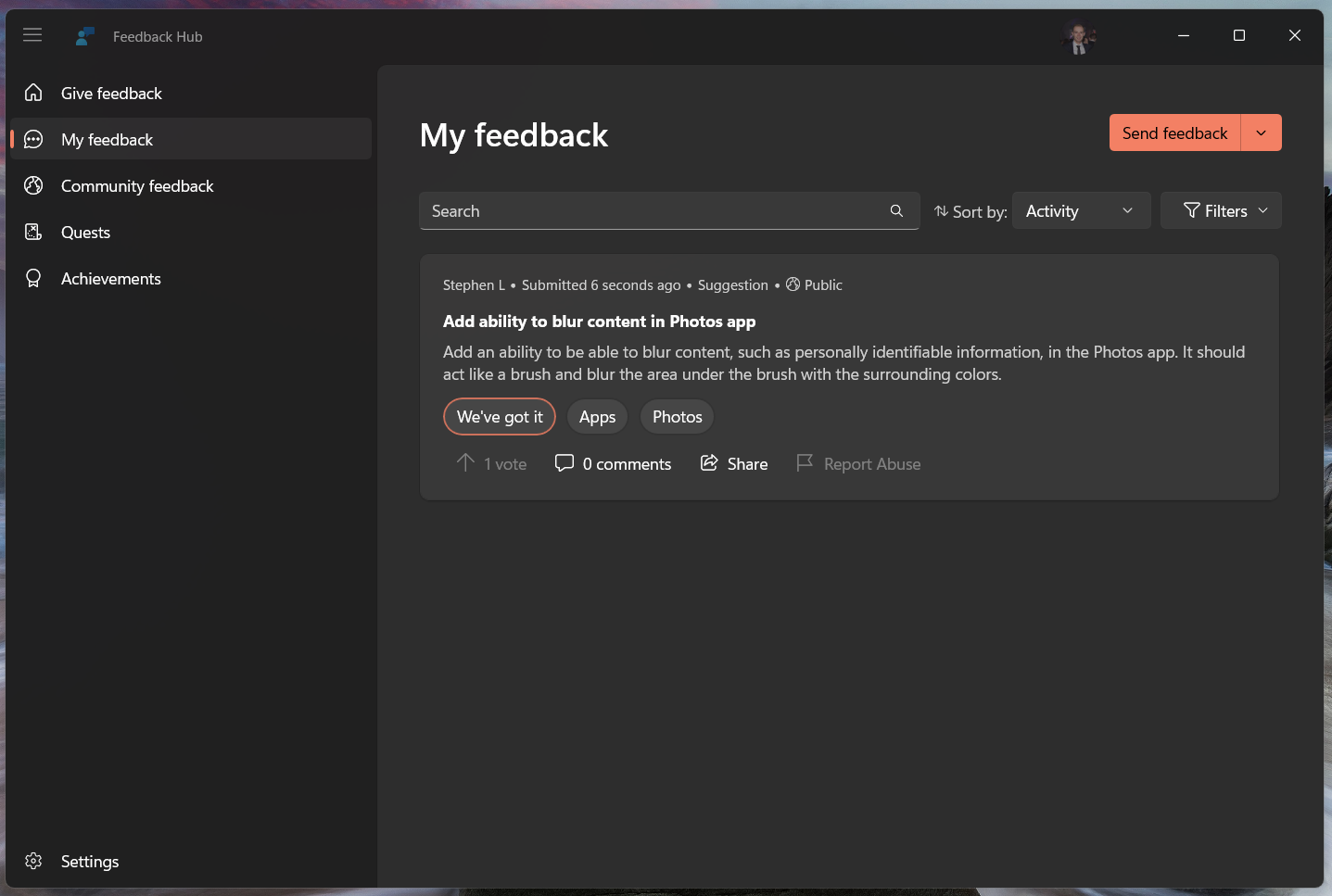A look at your feedback in the My feedback tab.