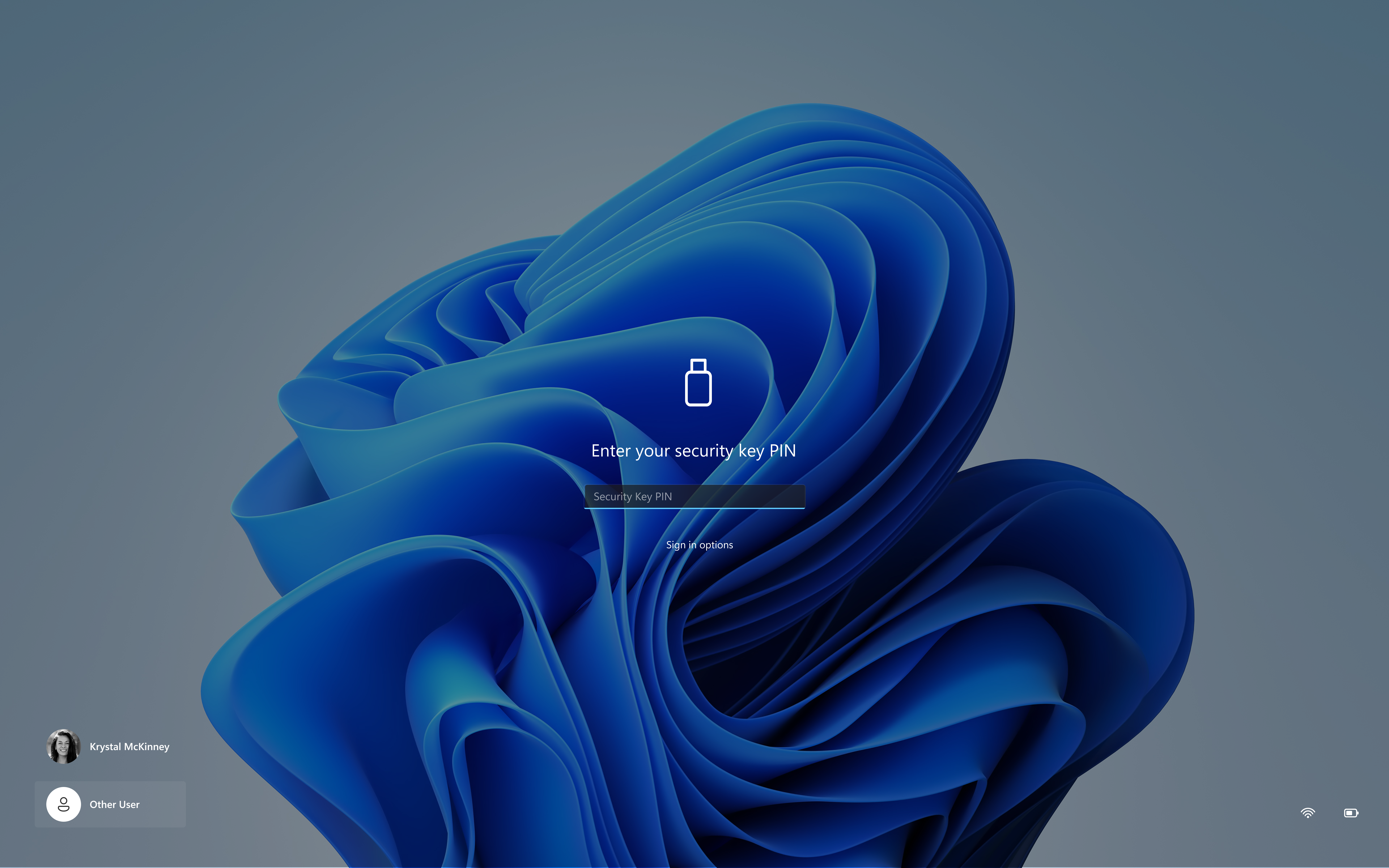 Interface utilisateur présentant l'expérience de connexion par clé de sécurité mise à jour avec un écran de saisie de code PIN simplifié.