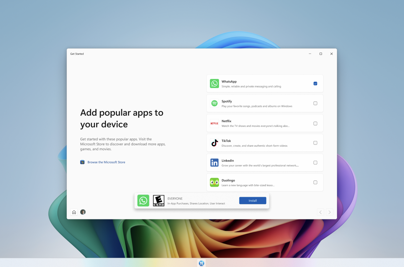 Screenshot of App install page in Get Started.