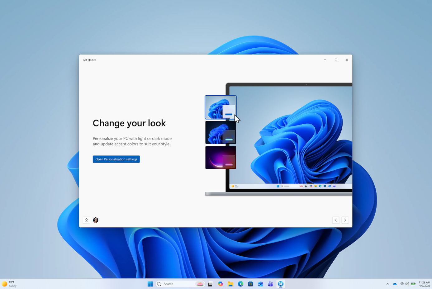 Screenshot of Theme page in Get Started.