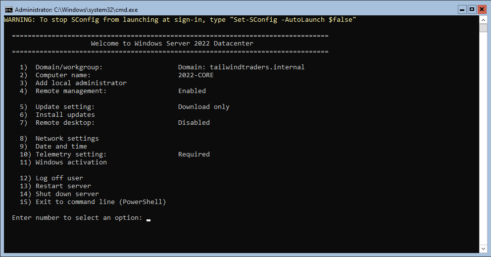 Configure a Server Core installation of Windows Server and Azure Stack HCI  with the Server Configuration tool (SConfig)