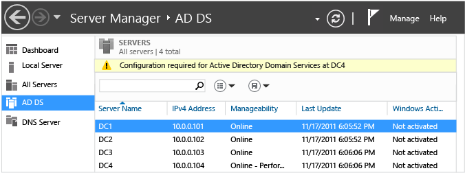 Screenshot that shows where to view AD DS details.