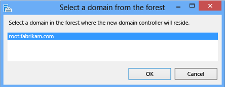 Screenshot that shows where to select a domain in the forest where the new domain controller will reside.