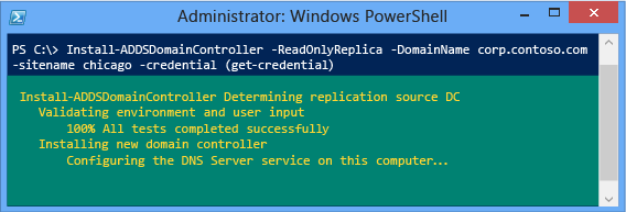 Screenshot of the PowerShell window showing the progress of the validation and installation when there is no staging deployment.