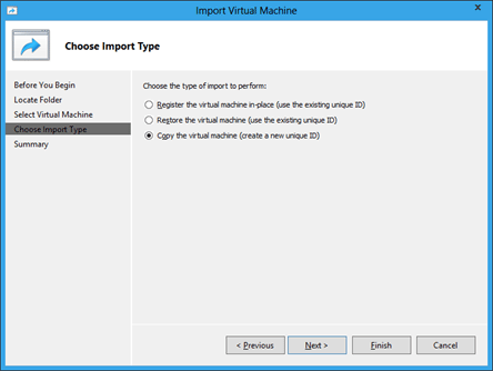 Screenshot that shows how to select the import type.