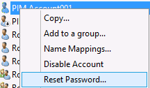 Screenshot that highlights the Reset Password menu option.