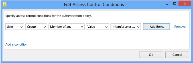 Screenshot that shows how to edit access control conditions.