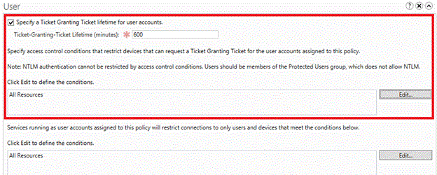 Screenshot that shows how to restrict initial authentication or the AS exchange.