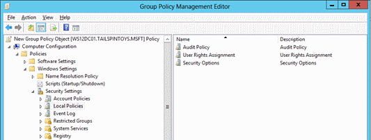 Screenshot that shows the Group Policy Management Editor.