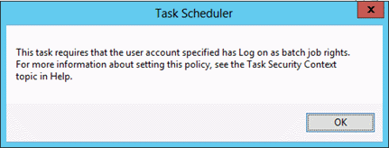 Screenshot that shows the Task Scheduler dialog box.