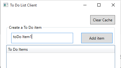Screenshot of the To Do List Client dialog box with the Create a To Do item text field populated.