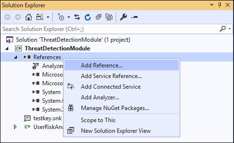 Screenshot that highlights the Add Reference menu option.