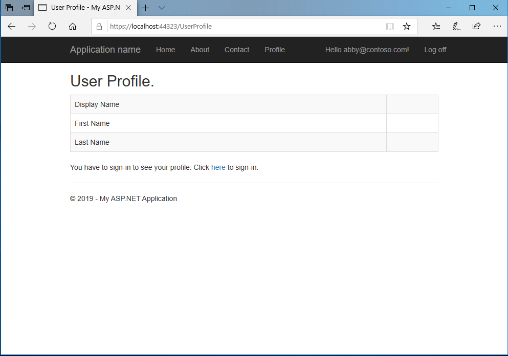 Screenshot that shows the User Profile page.