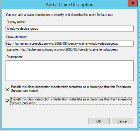 Screenshot of the Add a Claim Description dialog box.