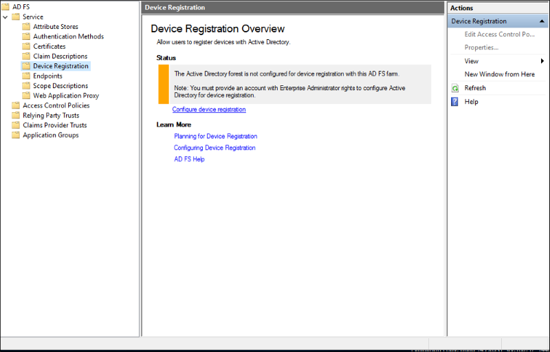 Screenshot that shows the Device Registration Overview screen.