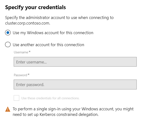 Screenshot of the Specify your credentials page.