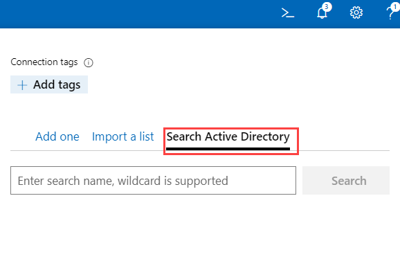 Screenshot of Add resources page when the Search Active Directory tab is selected.