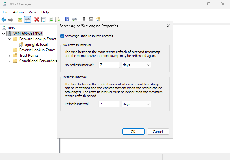 Screenshot of the confirmation dialog box to apply aging and scavenging settings to existing Active Directory-integrated zones.