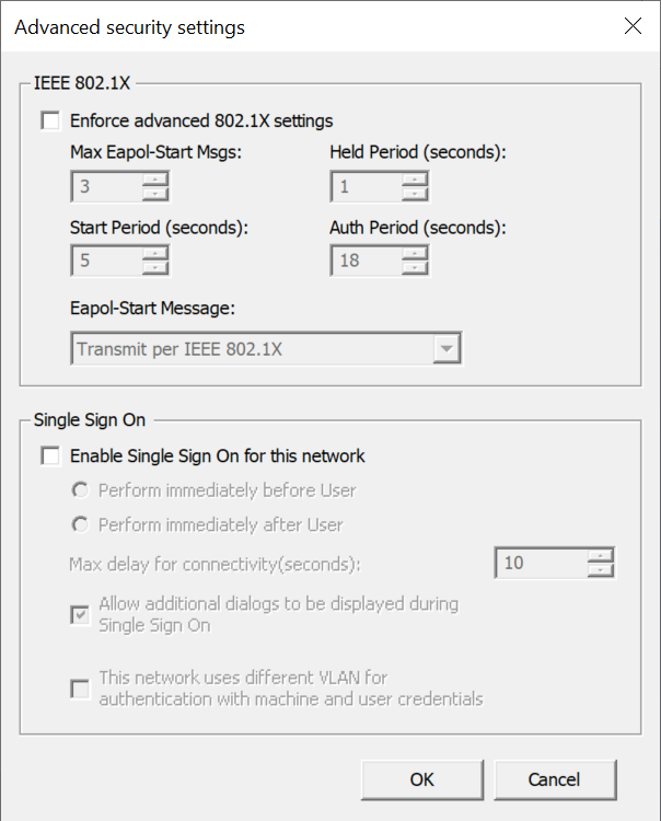 Screenshot showing the Advanced security settings dialog for Wired.