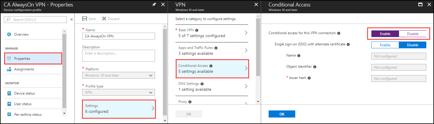 Conditional Access for Always On VPN - Properties