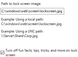 Image of UI to set path to lock screen image
