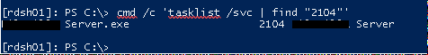The tasklist command reports details of a specific process.