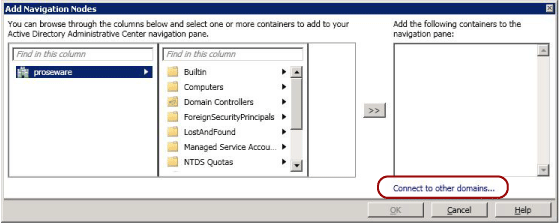 Screenshot showing Add Navigation Nodes Connect to other domains UI