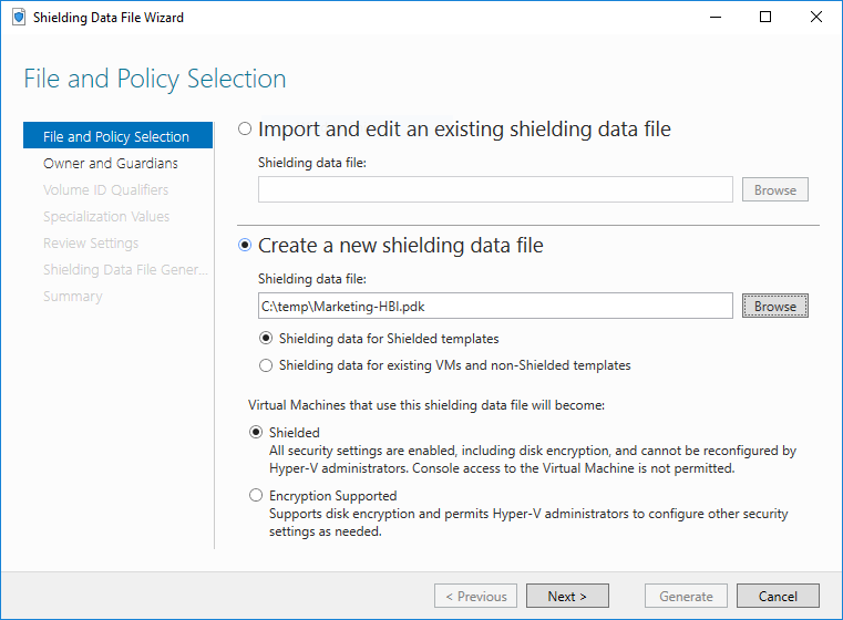 Shielding Data File Wizard, file selection