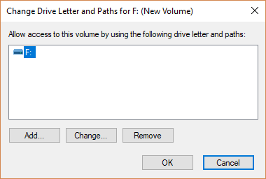 Screenshot of the Change Drive Letter and Paths dialog.