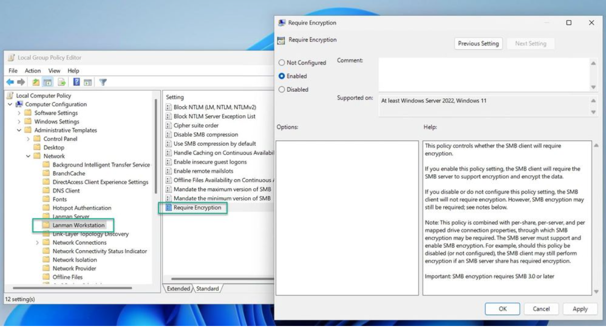Screenshot showing Group Policy editor.