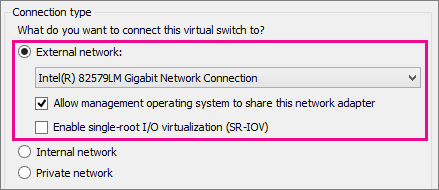 Screenshot that shows the external network options
