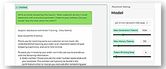 Screenshot of DirectML LLM Chat UI ONNX model sample.