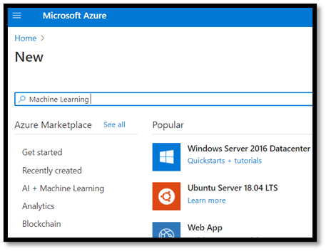 Search for Machine Learning in the Azure resource list