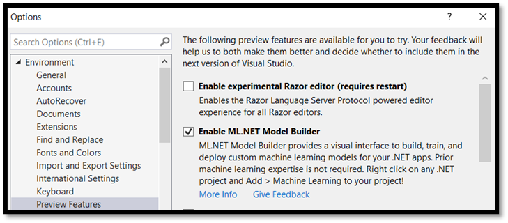 Enable the model builder extension