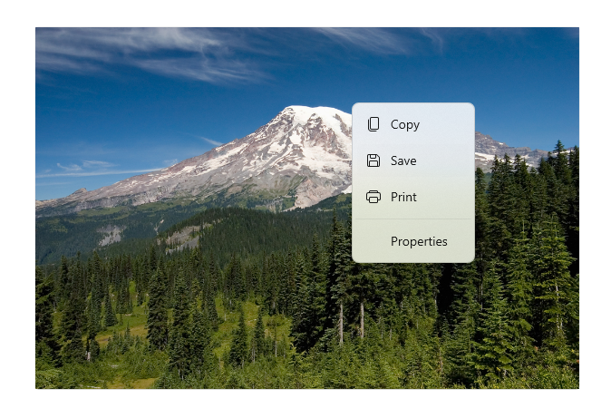 Context menu in the Microsoft Photos gallery