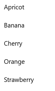 Screenshot of a simple list view displaying a list of fruits.