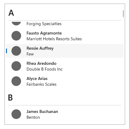 A list view with grouped data