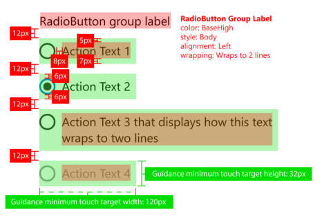 Image showing spacing guidelines for radio buttons