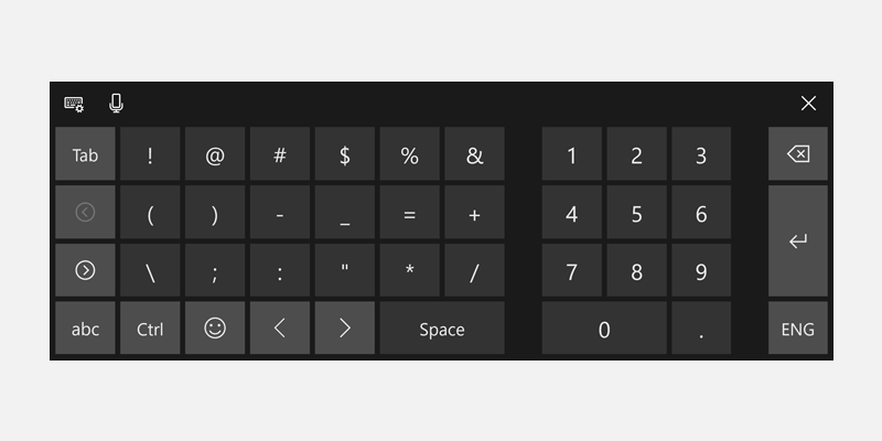 Windows touch keyboard for numbers