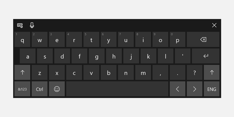 Screenshot of the touch keyboard in default layout mode.