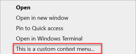 Screenshot of the custom context menu entry