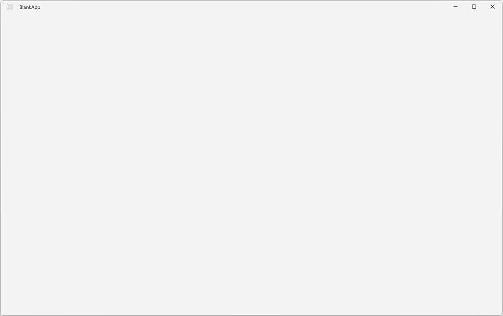 An app created from the WinUI Blank App template, showing an empty window with a title bar.