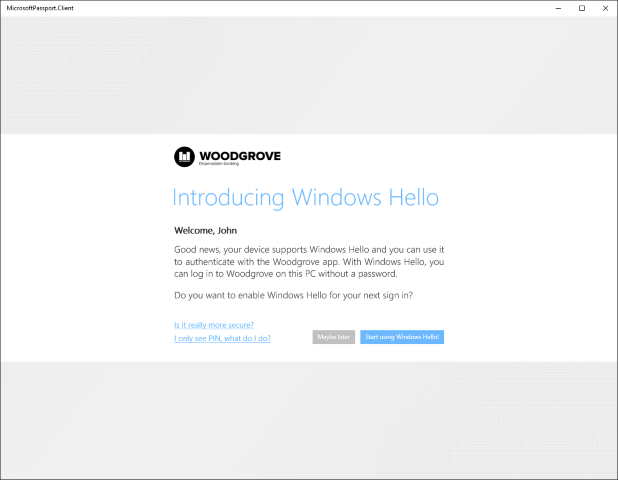 A screenshot of the Windows Hello user interface