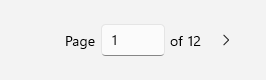 A PagerControl with an empty space where the previous page button is hidden, followed by the text Page, a number box that contains 1, the text of 12, and a next page button.