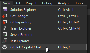 Screenshot of Copilot Chat being selected