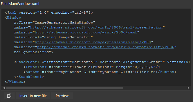Screenshot of the Preview button when working with the markup file