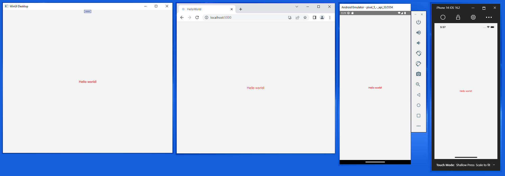 The 'Hello world' app running in the browser.